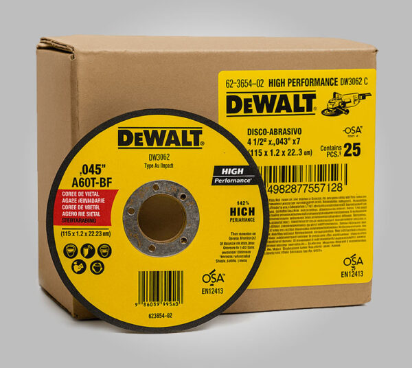 Disco Abrasivo Unidad Corte Metal 4.5" x 1.2mm DeWalt A60T-BF